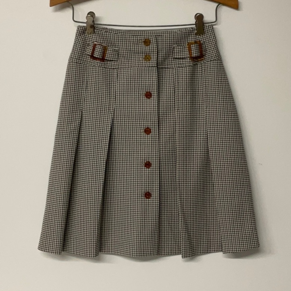 Vintage Brown/Cream Houndstooth Button Down Skirt Waist 23”